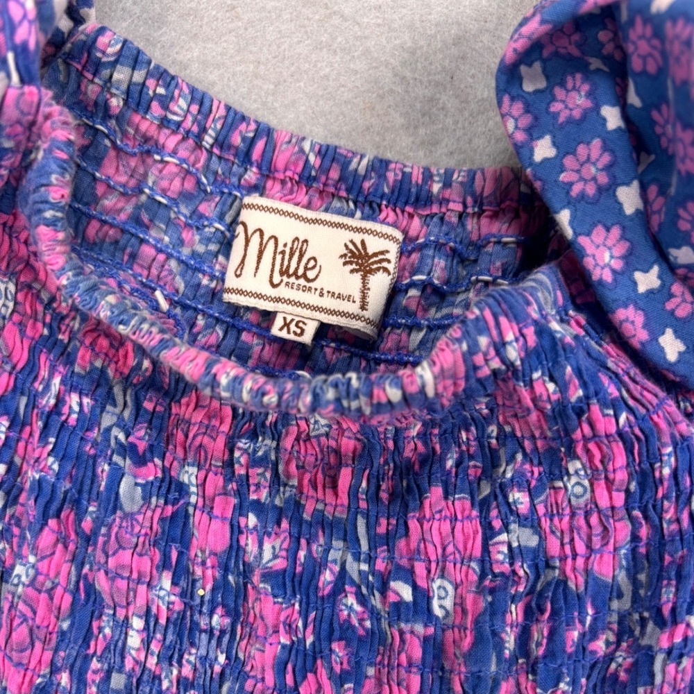 Mille Resort & Travel Olympia Dress Carnaby Floral XS Smocked‎ Ruffle pockets - Picture 6 of 11